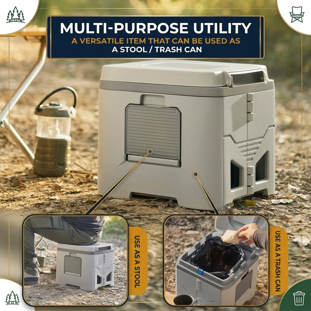 Army Green Folding Portable Camping Toilet, Compact Odour-Resistant Toilet for Camping and Car Trips