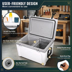 52QT Hard Cooler 49L with Dry Basket, Bottle Opener and Cup Holder, Insulated Ice Chest for Camping