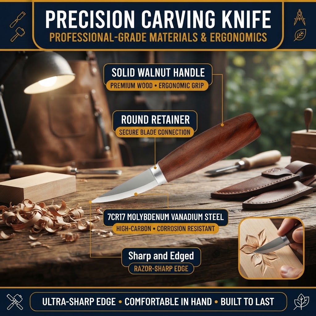 19 Piece Wood Carving Tool Set with Hook Knife for Spoon Carving, Whittling and Woodworking