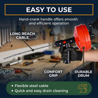 5m Drain Snake Auger, Hand Crank or Drill Powered, Flexible Steel Cable for Sinks, Showers and Toilets