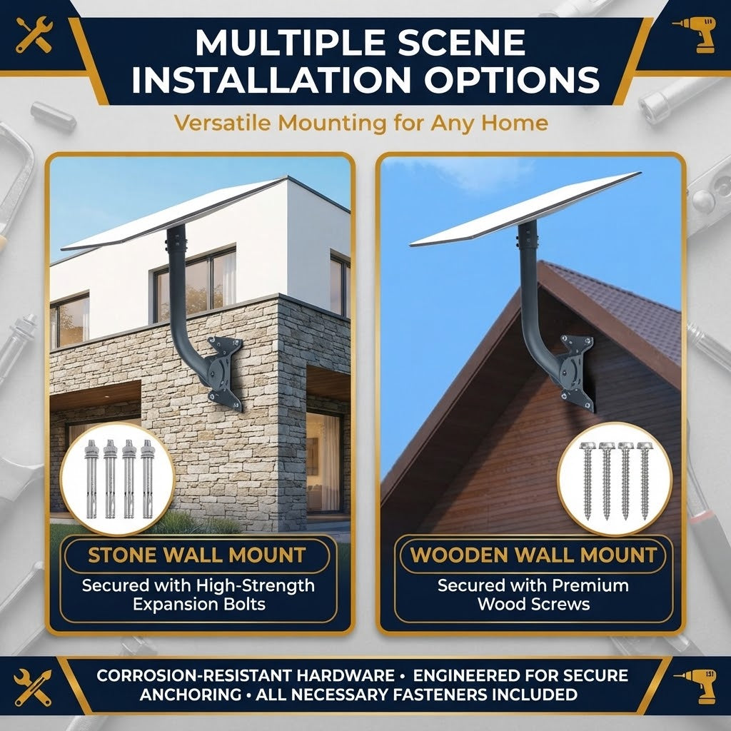 Satellite Dish Wall and Roof Mount for Gen 3 Standard Dish, 360° Adjustable Curved Pole Bracket Kit