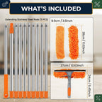Red Extendable Window Cleaning Kit 100-420cm, 2-in-1 Squeegee and Microfibre Scrubber, 180° Swivel Head