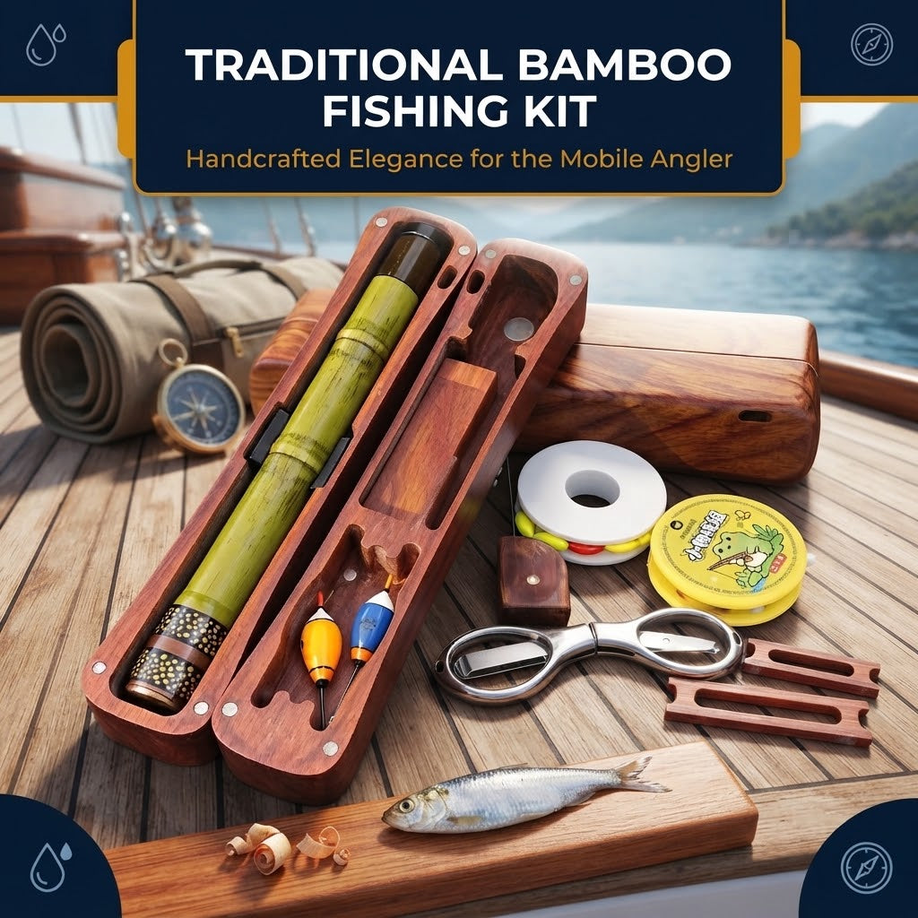 Emerald Tenkara Fishing Rod 1.7m with Wooden Storage Box, Ultralight 13-Section Carbon Stream Rod