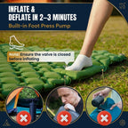 Dark Blue Double Camping Sleeping Pad with Built-in Foot Pump, Extra Wide Inflatable Mat for Tents