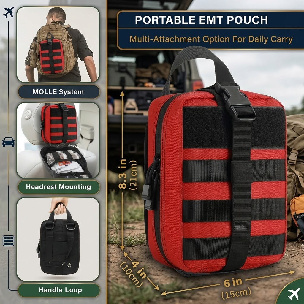 Black 379-Piece First Aid Kit in MOLLE Pouch, Compact Emergency Kit for Car, Camping, Hiking and Home