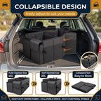 Beige Foldable Car Boot Storage Box, Collapsible Polyester Organiser for Groceries and Sports Gear