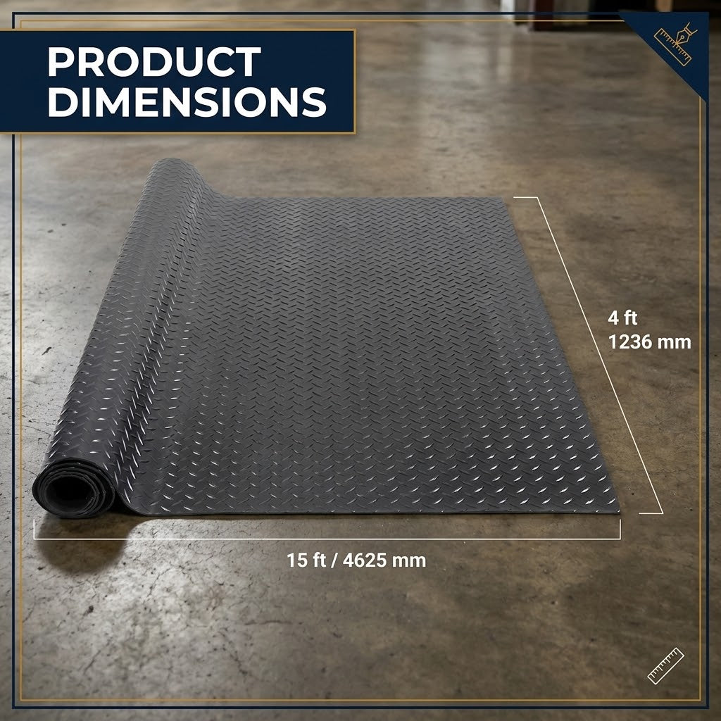 Diamond Plate Rubber Garage Floor Mat Roll 4 x 15 ft, 3mm SBR Rubber Flooring for Garage, Workshop and Gym