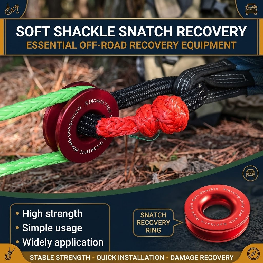 Black Soft Shackle and Snatch Recovery Ring Set, 38,000 lbs UHMWPE Rope Shackle for 4WD Recovery