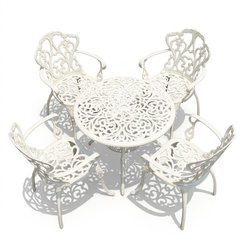 5-Piece Outdoor Metal Dining Set, Round Patio Table with 4 Armchairs for Garden and Terrace