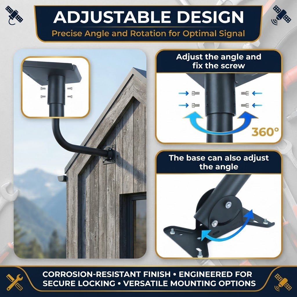 Satellite Dish Wall and Roof Mount for Gen 3 Standard Dish, 360° Adjustable Curved Pole Bracket Kit