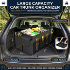 Black Foldable Car Boot Storage Box, Collapsible Polyester Organiser for Groceries and Sports Gear