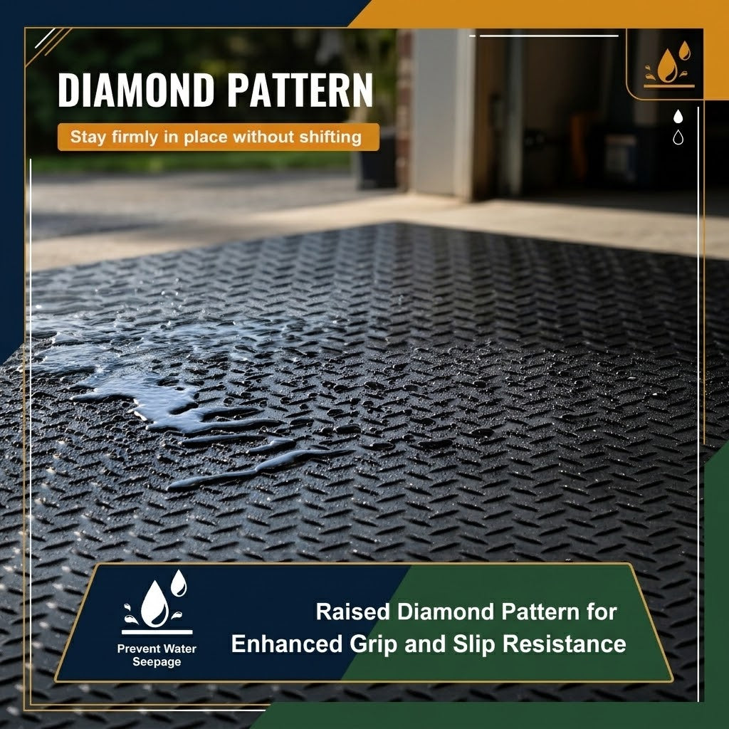 Diamond Plate Rubber Garage Floor Mat Roll 4 x 15 ft, 3mm SBR Rubber Flooring for Garage, Workshop and Gym