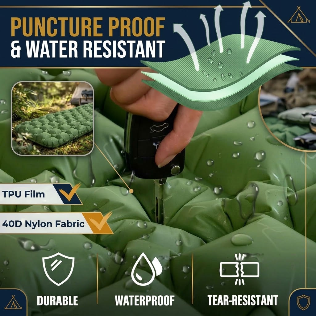 Dark Blue Double Camping Sleeping Pad with Built-in Foot Pump, Extra Wide Inflatable Mat for Tents