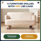 Furniture Dolly Set of 4 with 5 Swivel Wheels, Brakes and Lifting Pry Bar, 3474 lb Total Load Capacity
