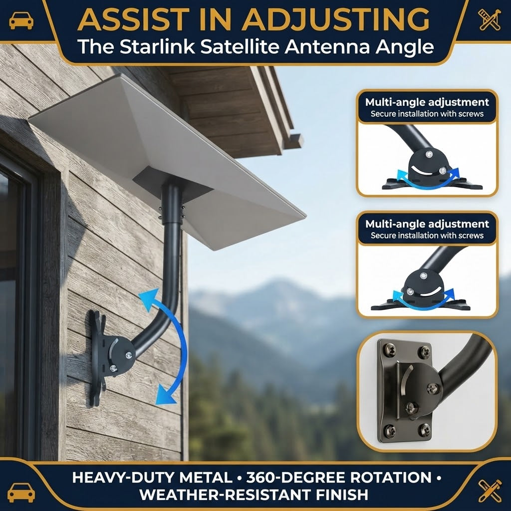 Satellite Dish Wall and Roof Mount for Gen 3 Standard Dish, 360° Adjustable Curved Pole Bracket Kit