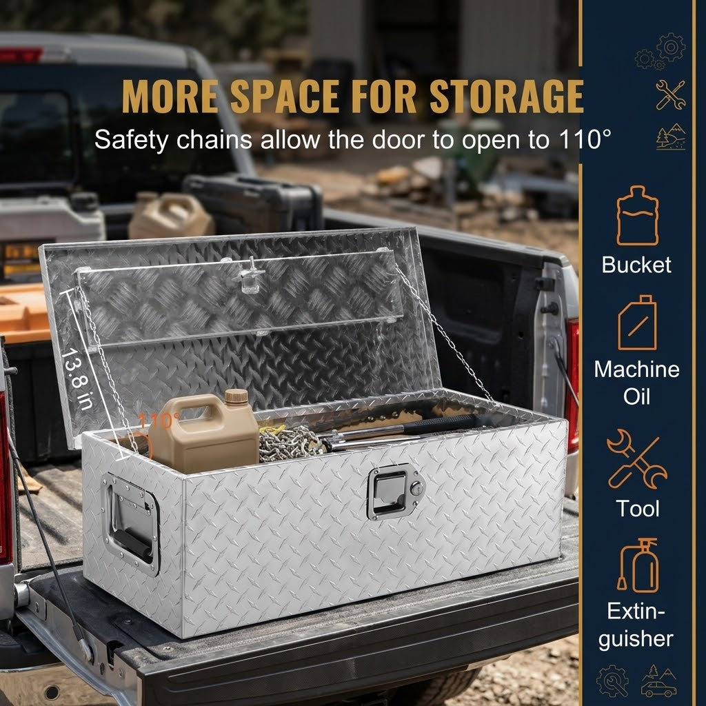Aluminium Truck Bed Tool Box 39 x 13 x 10 Inch with Lock and 2 Keys, Diamond Plate Ute Storage Box, Black