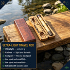 Champagne Tenkara Fishing Rod 1.7m with Wooden Storage Box, Ultralight 13-Section Carbon Stream Rod