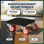 Furniture Dolly Set of 4 with 5 Swivel Wheels, Brakes and Lifting Pry Bar, 3474 lb Total Load Capacity