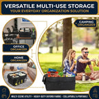 Beige Foldable Car Boot Storage Box, Collapsible Polyester Organiser for Groceries and Sports Gear