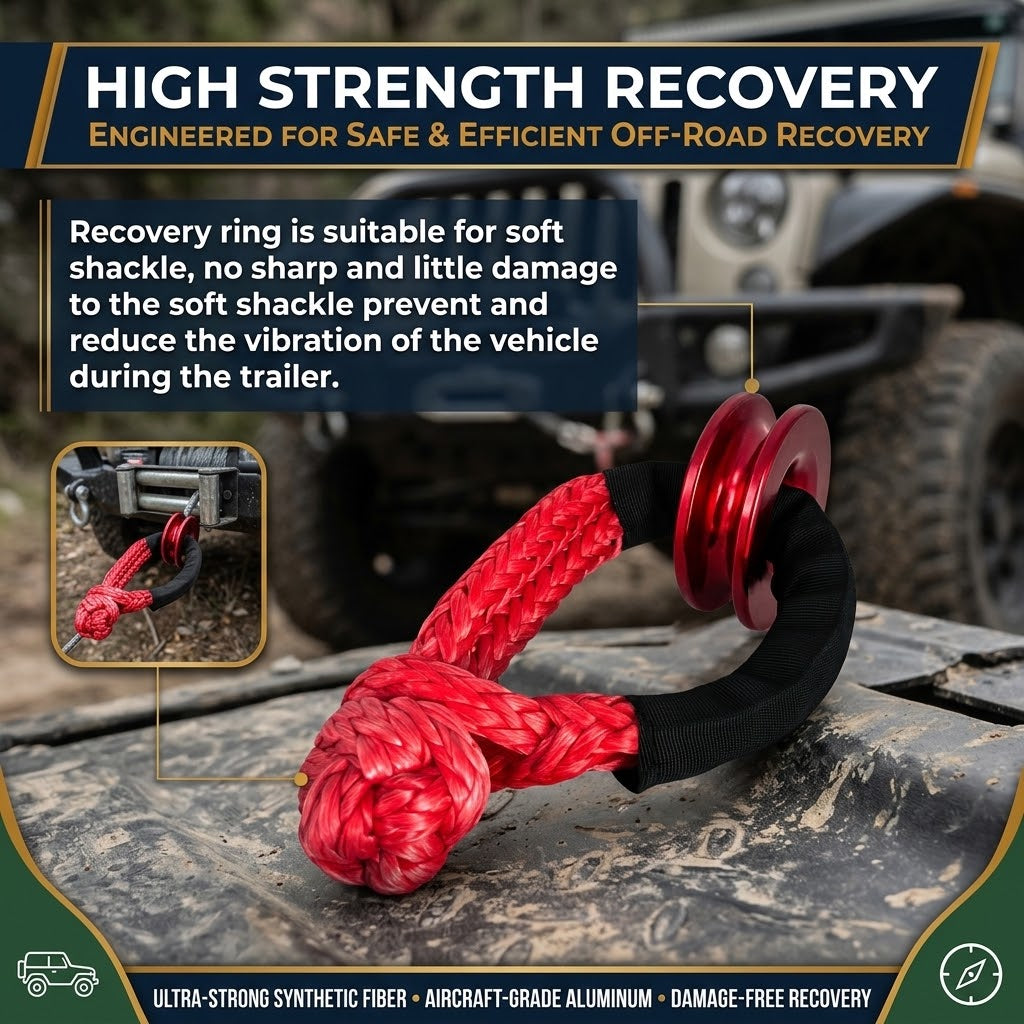 Red Soft Shackle and Snatch Recovery Ring Set, 38,000 lbs UHMWPE Rope Shackle for 4WD Recovery