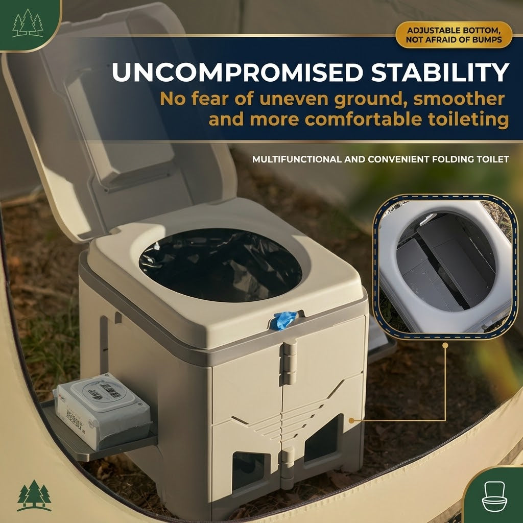 Army Green Folding Portable Camping Toilet, Compact Odour-Resistant Toilet for Camping and Car Trips