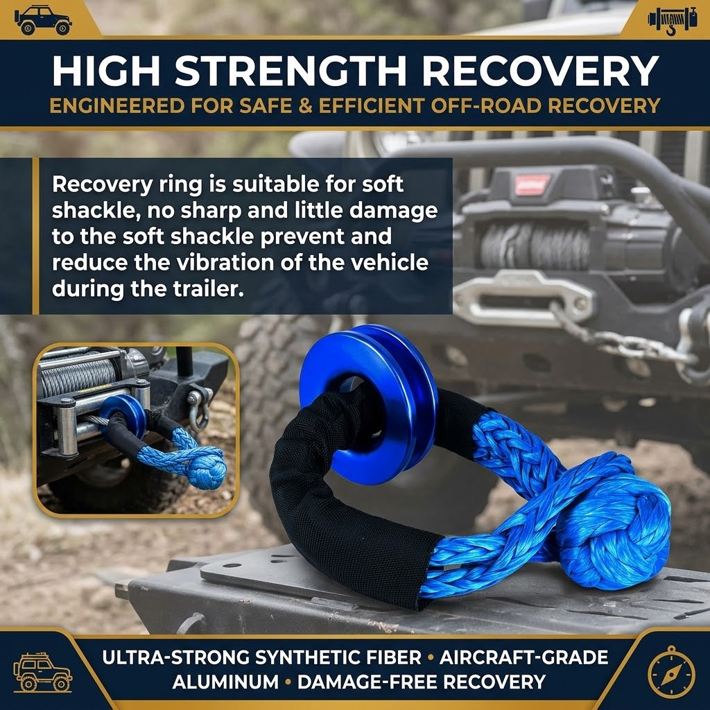 Blue Soft Shackle and Snatch Recovery Ring Set, 38,000 lbs UHMWPE Rope Shackle for 4WD Recovery