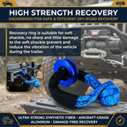Blue Soft Shackle and Snatch Recovery Ring Set, 38,000 lbs UHMWPE Rope Shackle for 4WD Recovery