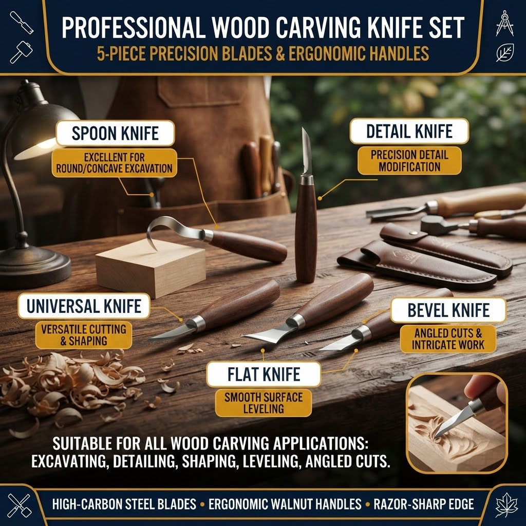 19 Piece Wood Carving Tool Set with Hook Knife for Spoon Carving, Whittling and Woodworking