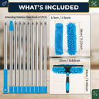 Blue Extendable Window Cleaning Kit 100-420cm, 2-in-1 Squeegee and Microfibre Scrubber, 180° Swivel Head