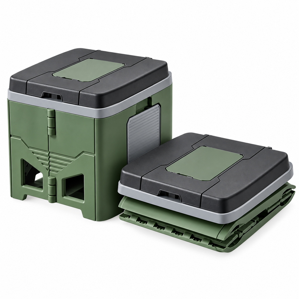 Army Green Folding Portable Camping Toilet, Compact Odour-Resistant Toilet for Camping and Car Trips