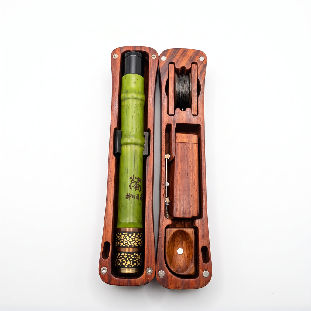 Emerald Tenkara Fishing Rod 1.7m with Wooden Storage Box, Ultralight 13-Section Carbon Stream Rod