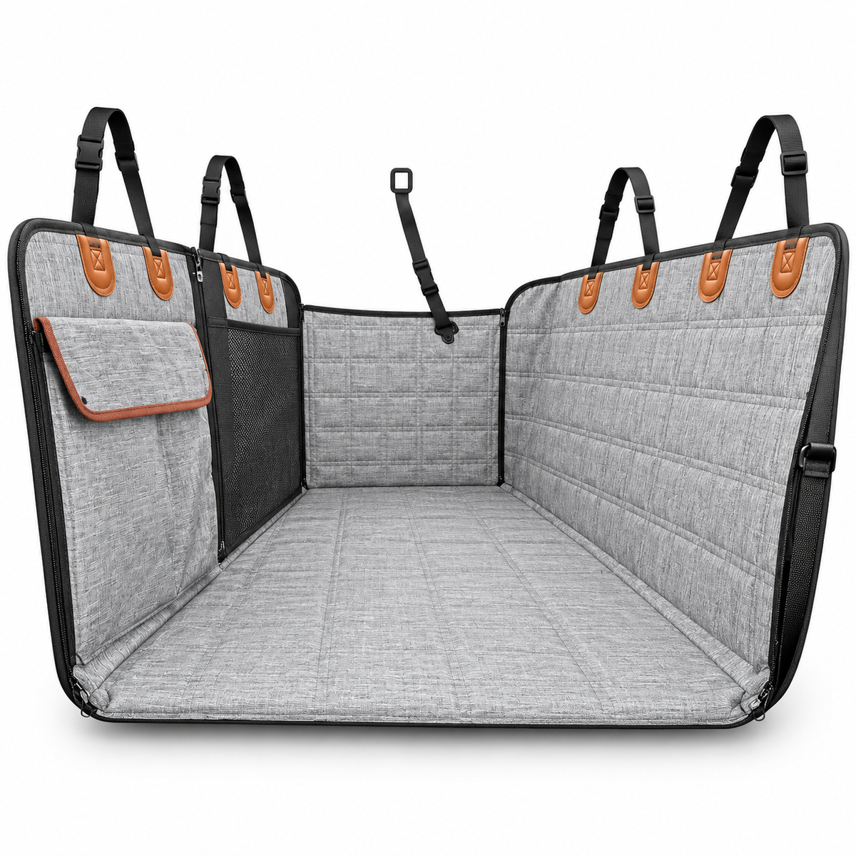 Grey Dog Back Seat Extender with Hard Bottom and Mesh Window, Pet Hammock for Cars, Trucks and SUVs