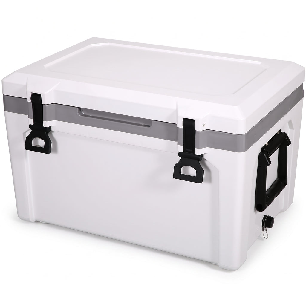 52QT Hard Cooler 49L with Dry Basket, Bottle Opener and Cup Holder, Insulated Ice Chest for Camping