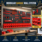 30 Piece Wall Mounted Parts Storage Bins with Wall Panels, Stackable Garage and Workshop Organiser, Red