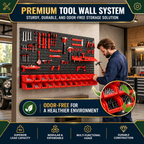 30 Piece Wall Mounted Parts Storage Bins with Wall Panels, Stackable Garage and Workshop Organiser, Red