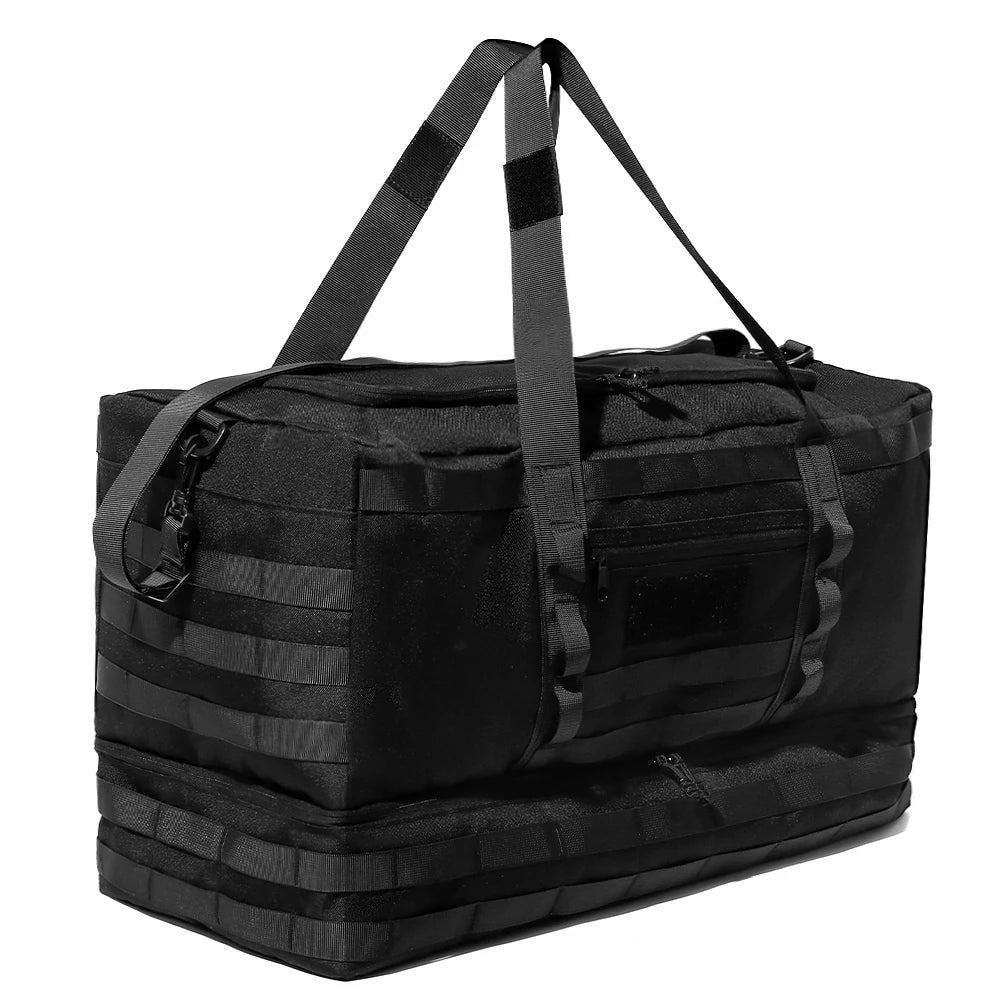50L Black Tactical Duffel Bag in 600D Fabric for Travel, Camping, Hiking and Gym