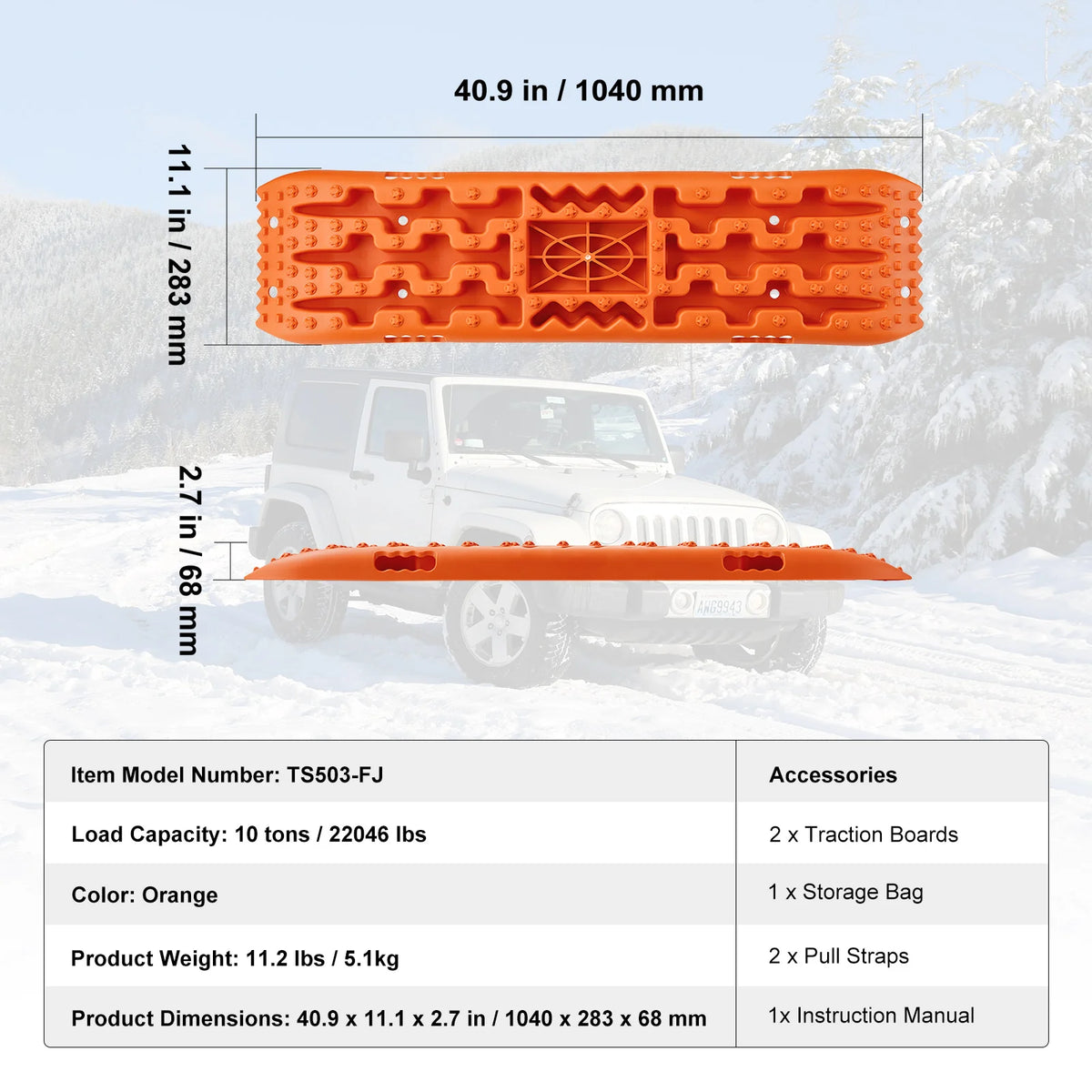 Recovery Traction Boards Pair, 10 Tonne Rated PP Tyre Traction Mats for 4WD, SUV and RV, Red Medium