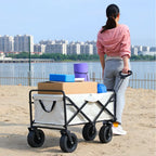 Folding Wagon Cart with All-Terrain Wheels and Brakes, Collapsible Trolley for Camping, Beach and Garden, Beige Brown