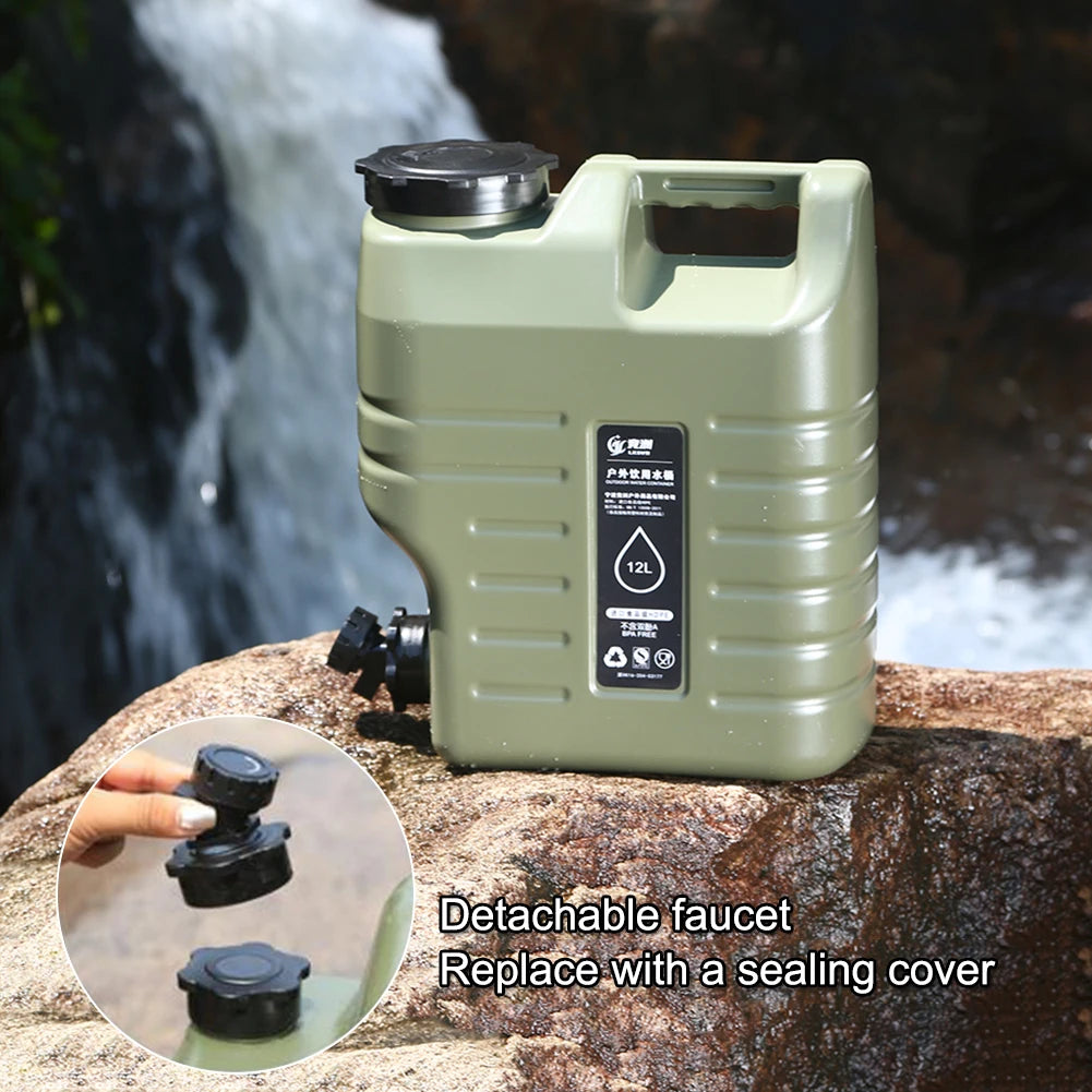 12L Portable Camping Water Container with Tap and Extension Hose, BPA-Free Water Carrier for Outdoor Use