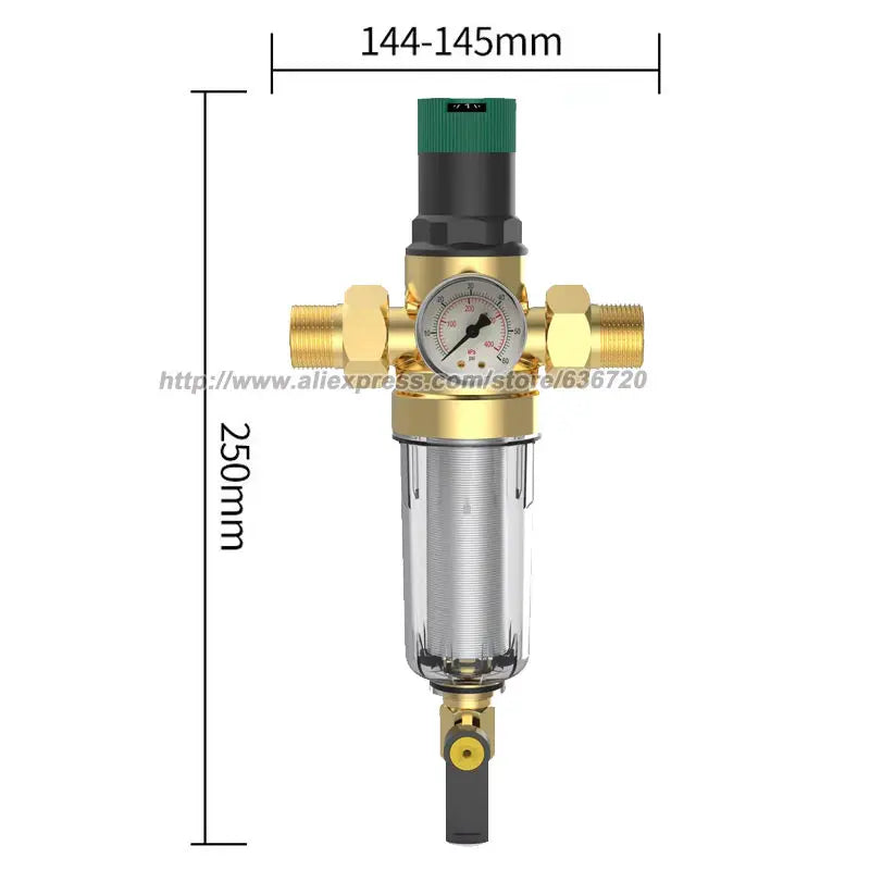 RV Water Pressure Regulator with 40 Micron Filter, Adjustable Brass Valve, 3/4 and 1 Inch