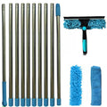Blue Extendable Window Cleaning Kit 100-420cm, 2-in-1 Squeegee and Microfibre Scrubber, 180° Swivel Head