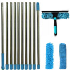 Blue Extendable Window Cleaning Kit 100-420cm, 2-in-1 Squeegee and Microfibre Scrubber, 180° Swivel Head