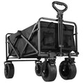 Black folding wagon cart with all-terrain wheels