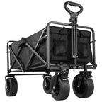 Folding Wagon Cart with All-Terrain Wheels and Brakes, Collapsible Trolley for Camping, Beach and Garden, Beige Brown