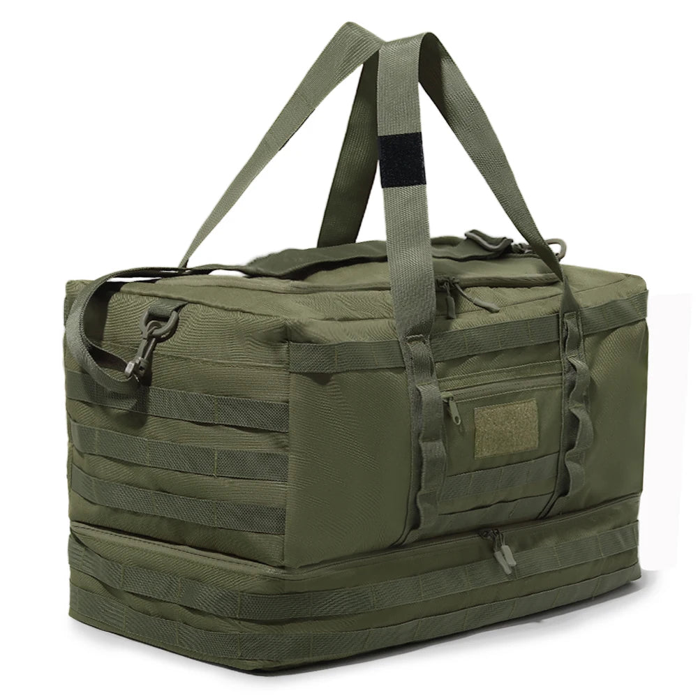50L Black Tactical Duffel Bag in 600D Fabric for Travel, Camping, Hiking and Gym