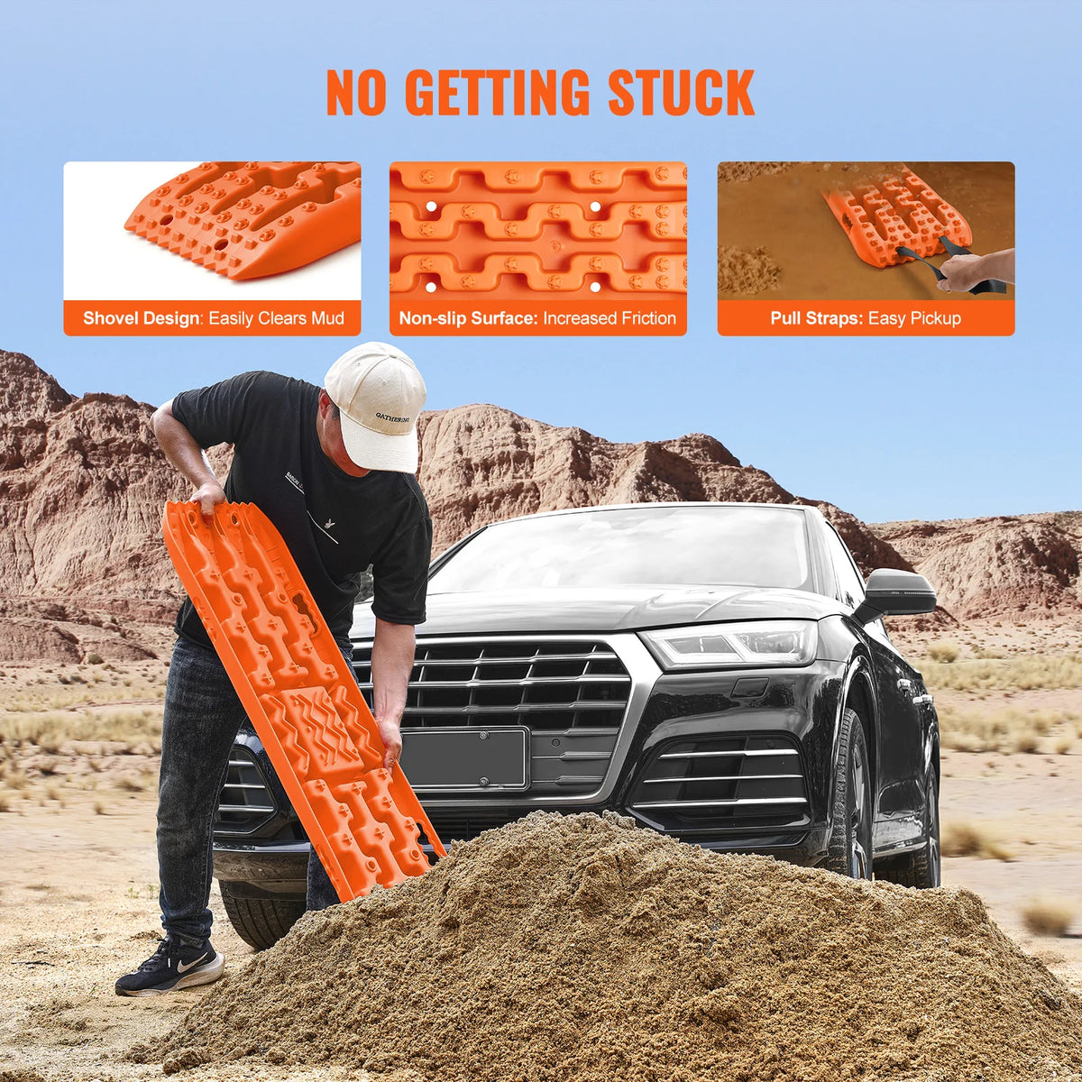 Recovery Traction Boards Pair, 10 Tonne Rated PP Tyre Traction Mats for 4WD, SUV and RV, Red Medium