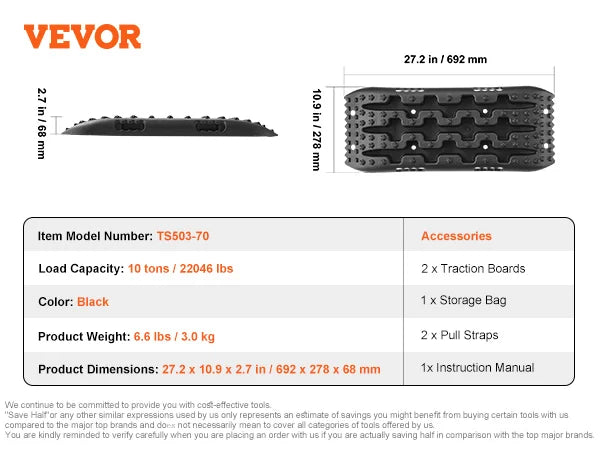 Recovery Traction Boards Pair, 10 Tonne Rated PP Tyre Traction Mats for 4WD, SUV and RV, Red Medium