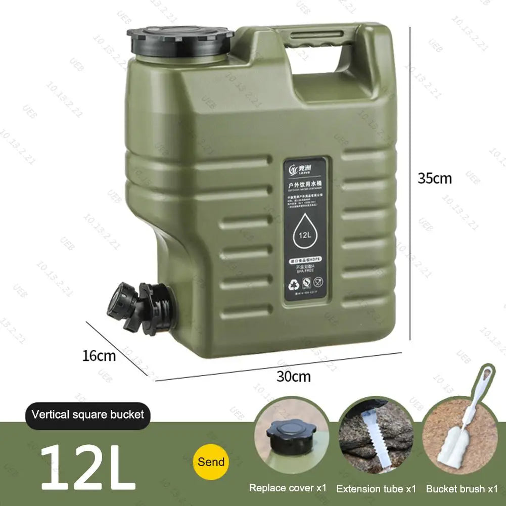 12L Portable Camping Water Container with Tap and Extension Hose, BPA-Free Water Carrier for Outdoor Use