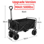 Folding Wagon Cart with All-Terrain Wheels and Brakes, Collapsible Trolley for Camping, Beach and Garden, Black