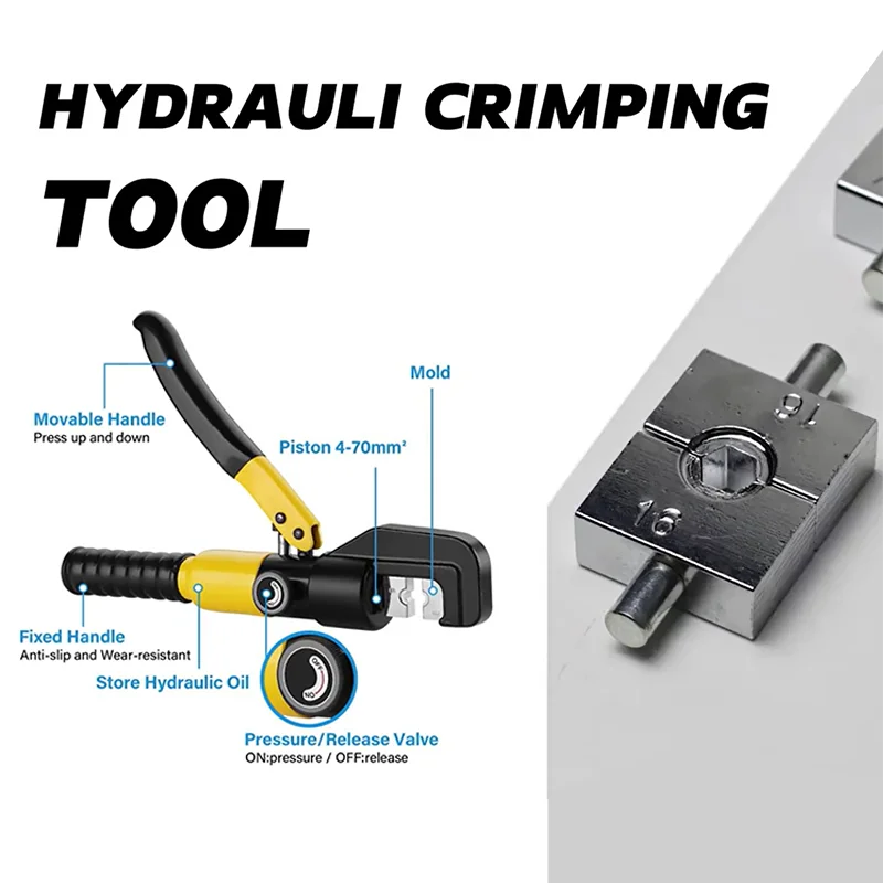 Hydraulic Crimping Tool 8 Ton with 8 Die Pairs for 4-70mm² Copper Cable Lugs and Terminals